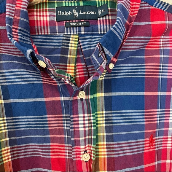 Ralph Lauren colorful rainbow plaid casual button down shirt size XL preppy - Picture 11 of 15